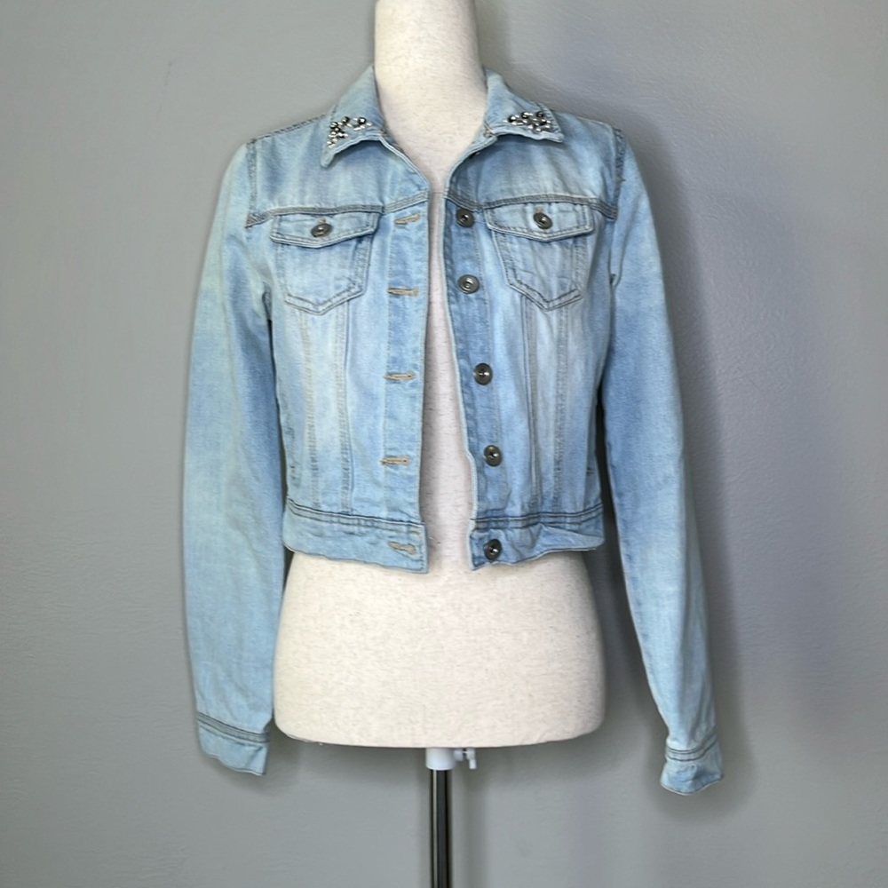 BONGO Jeweled Collar Denim Jacket / M
